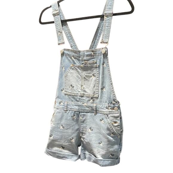Disney Parks Mickey Mouse Denim Jeans Short Overalls Size M JUNIORS - Picture 1 of 9